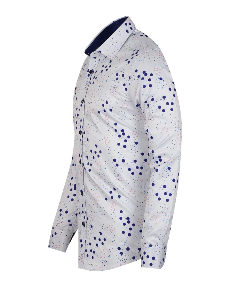 White Colourful Spot Print Men's Shirt-Makrom
