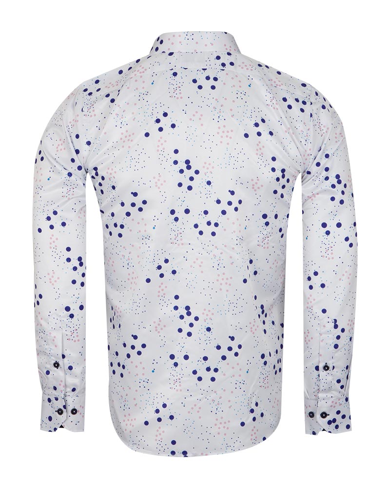 White Colourful Spot Print Men's Shirt-Makrom