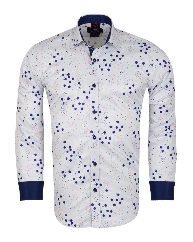 White Colourful Spot Print Men's Shirt-Makrom