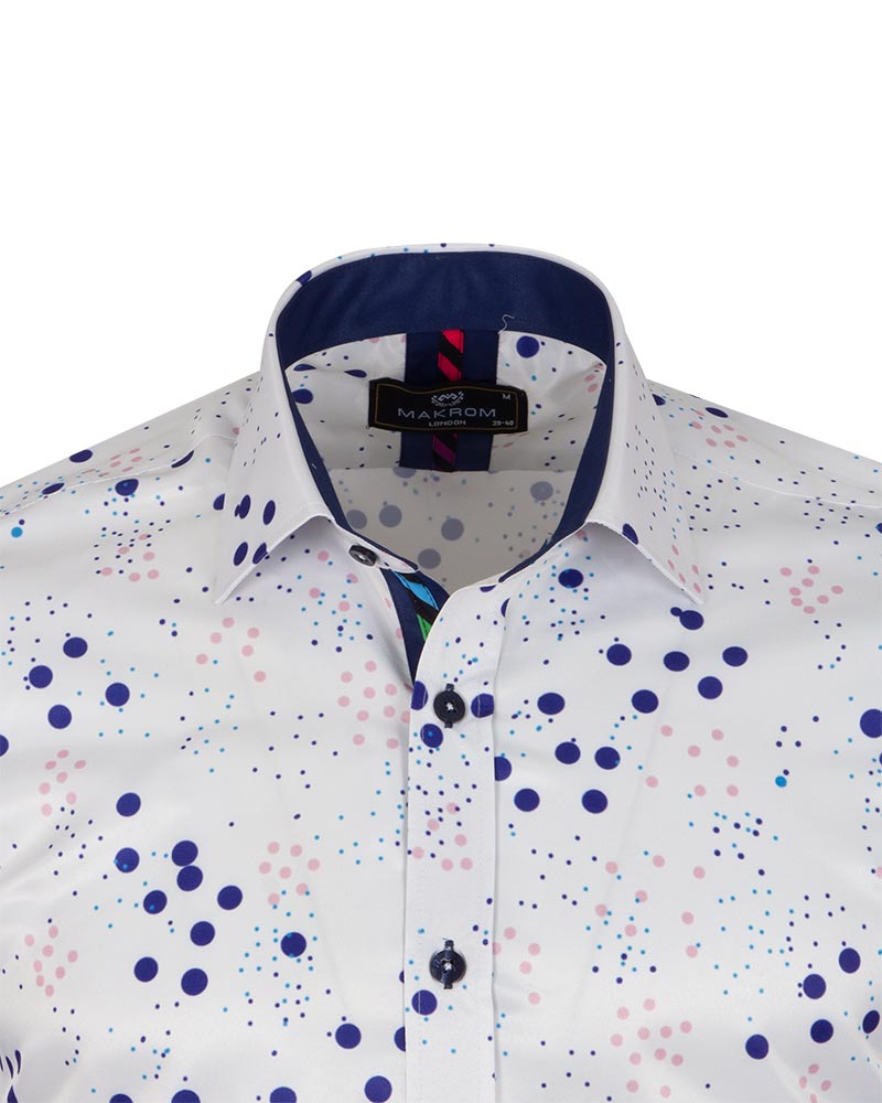 White Colourful Spot Print Men's Shirt-Makrom