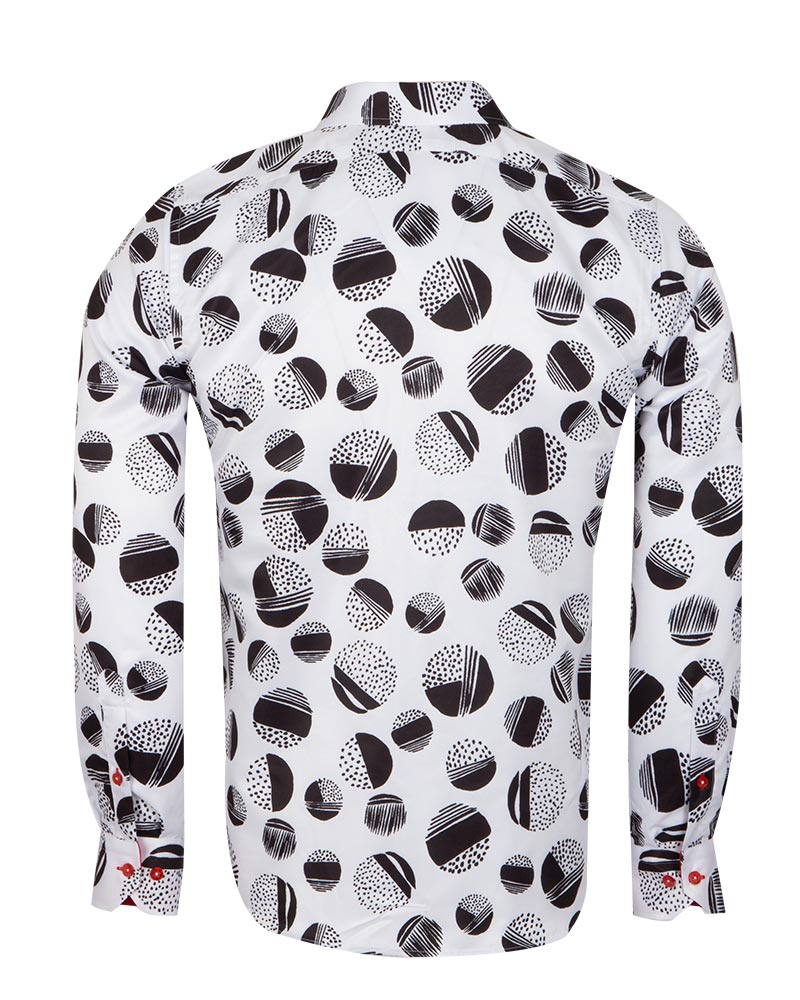 White Dotted Moon Print Men's Shirt-Makrom