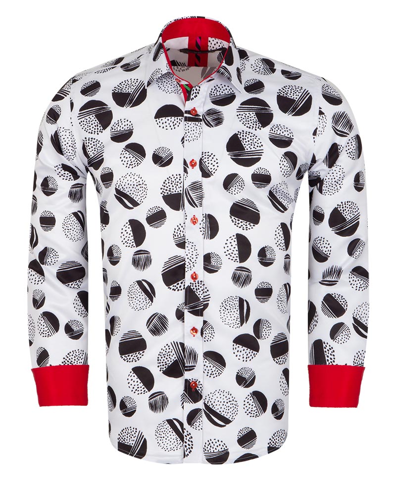 White Dotted Moon Print Men's Shirt-Makrom