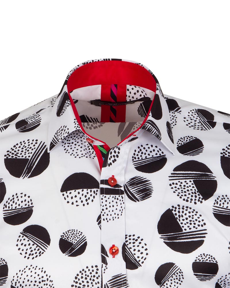 White Dotted Moon Print Men's Shirt-Makrom