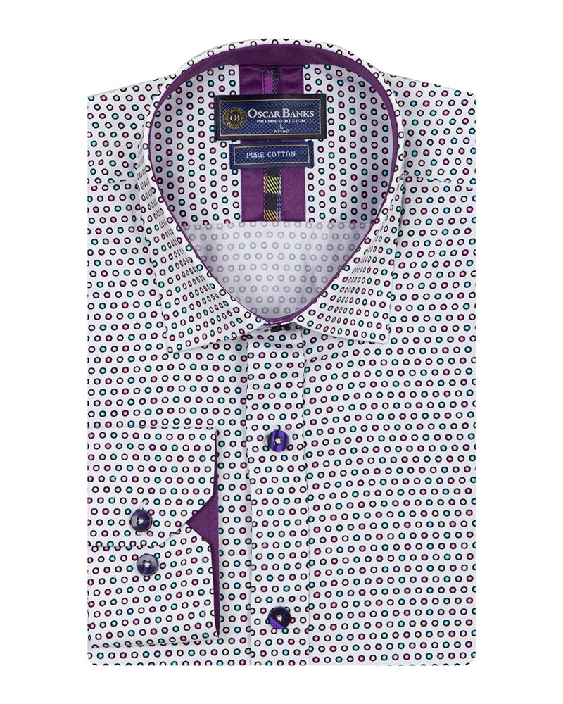 White Dotted Mosaic Print Shirt with Matching Handkerchief-Makrom
