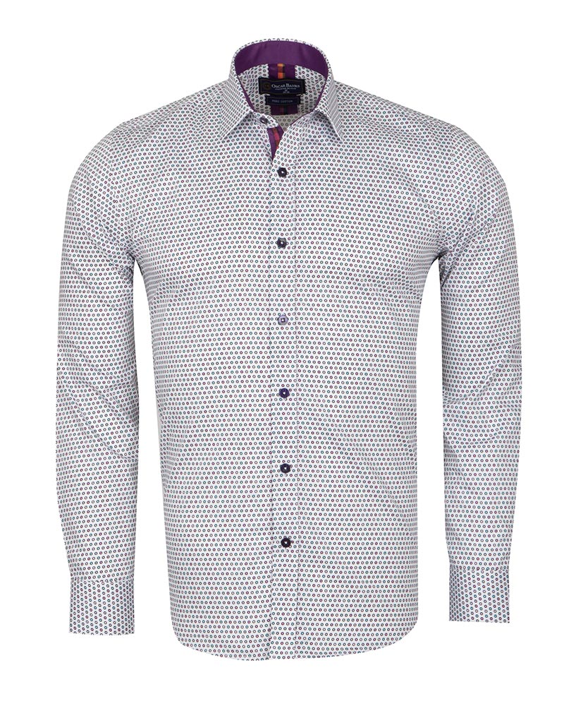 White Dotted Mosaic Print Shirt with Matching Handkerchief-Makrom