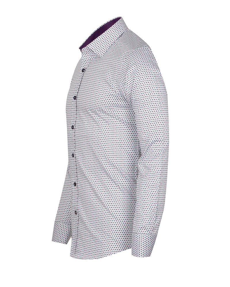 White Dotted Mosaic Print Shirt with Matching Handkerchief-Makrom