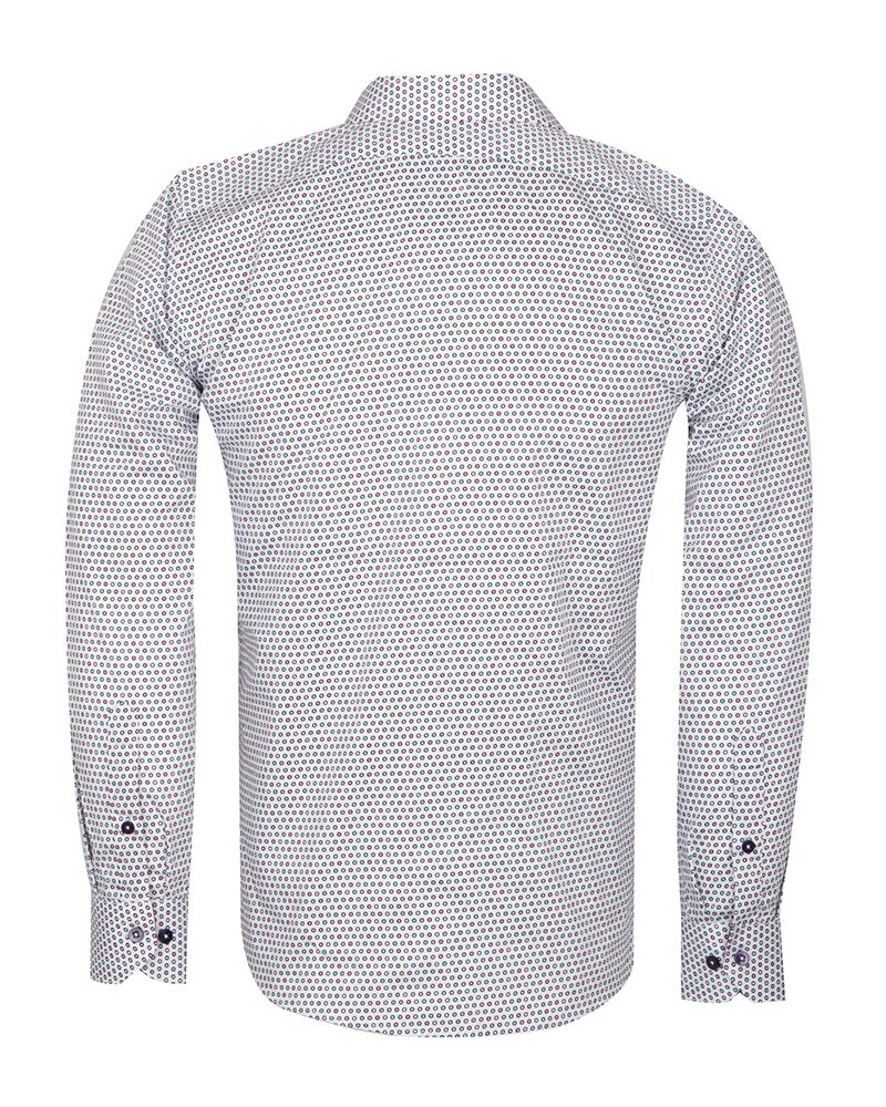 White Dotted Mosaic Print Shirt with Matching Handkerchief-Makrom