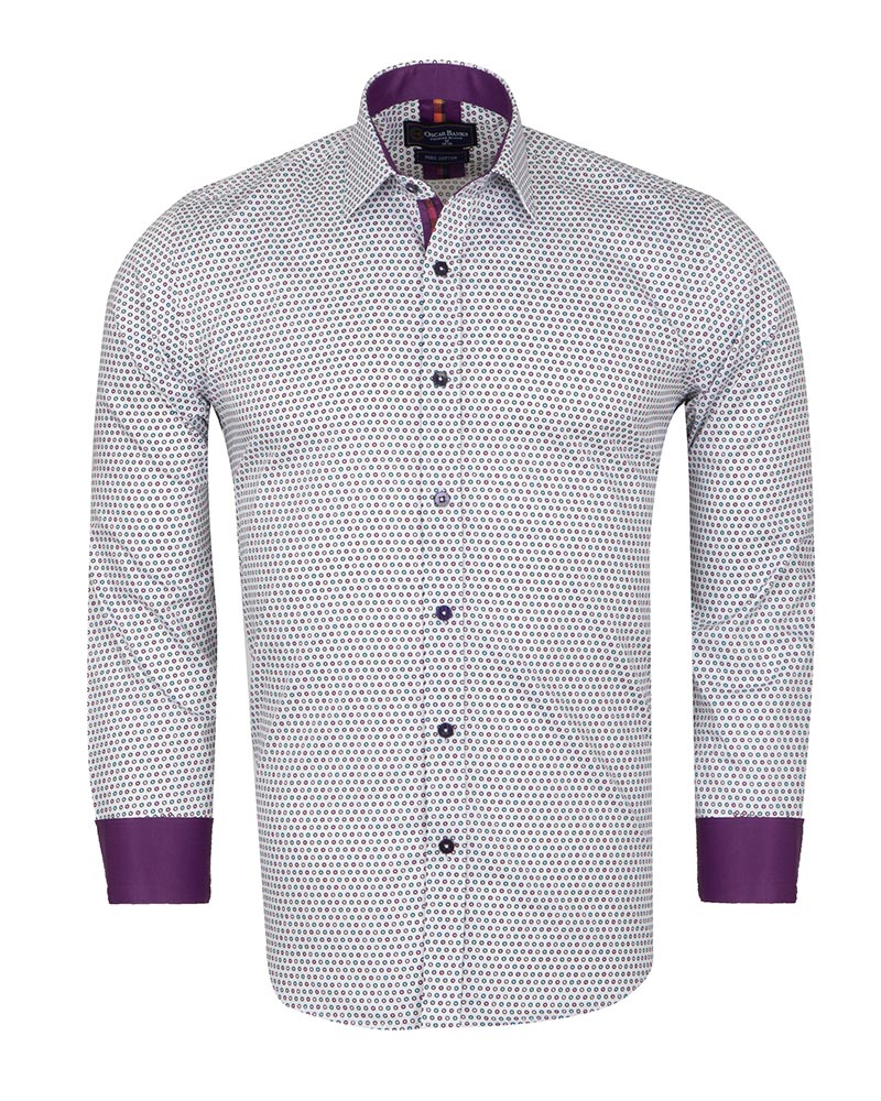 White Dotted Mosaic Print Shirt with Matching Handkerchief-Makrom