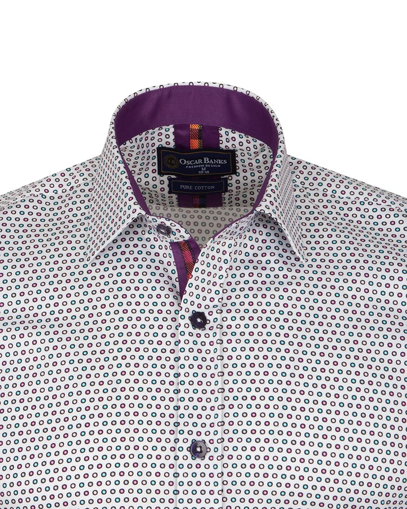 White Dotted Mosaic Print Shirt with Matching Handkerchief-Makrom