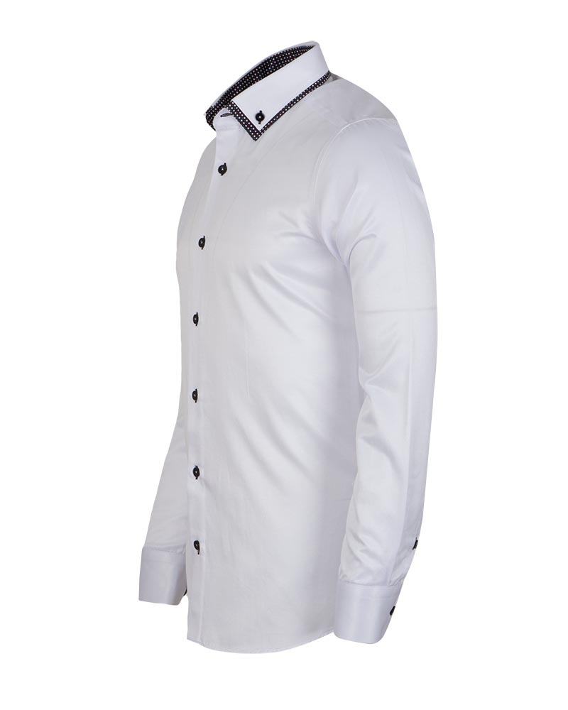White Double Collar Dotted Print Shirt-Makrom