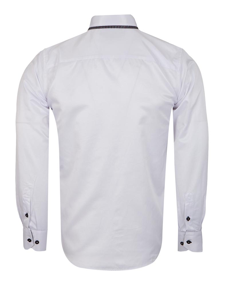 White Double Collar Dotted Print Shirt-Makrom