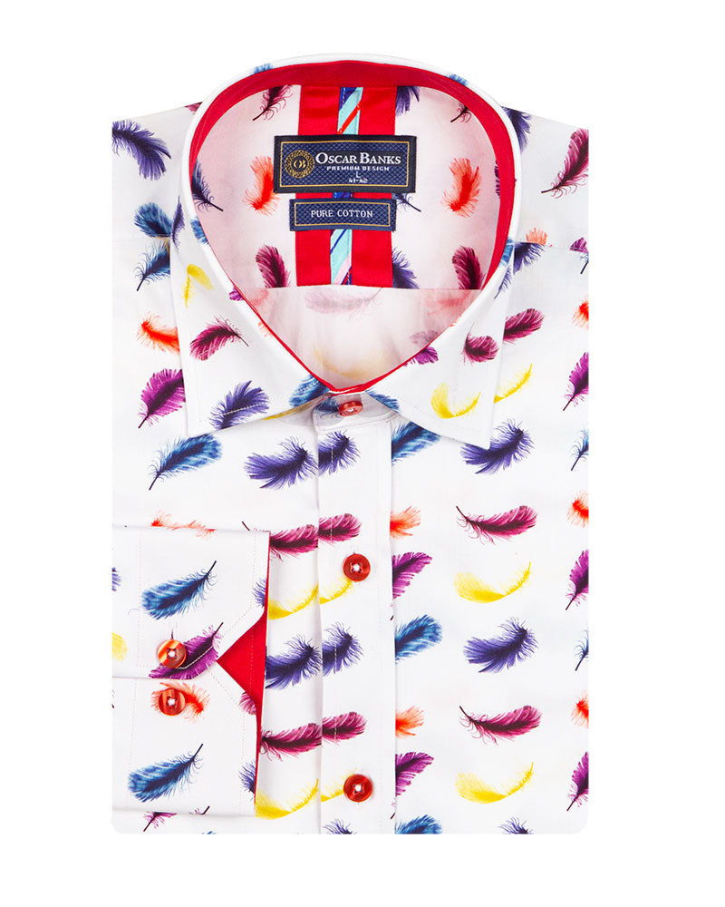 White Feather Print with Matching Handkerchief-Makrom