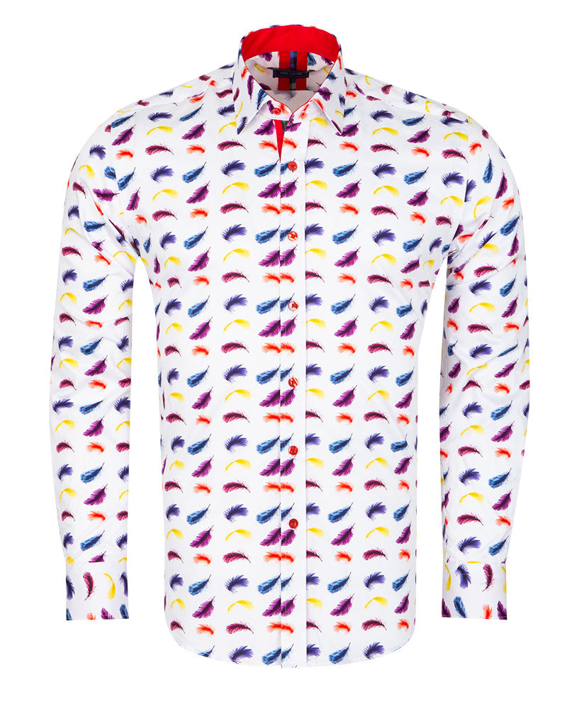 White Feather Print with Matching Handkerchief-Makrom