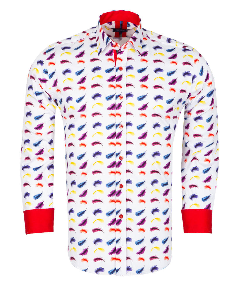 White Feather Print with Matching Handkerchief-Makrom
