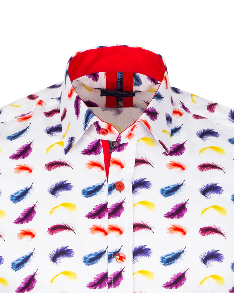 White Feather Print with Matching Handkerchief-Makrom
