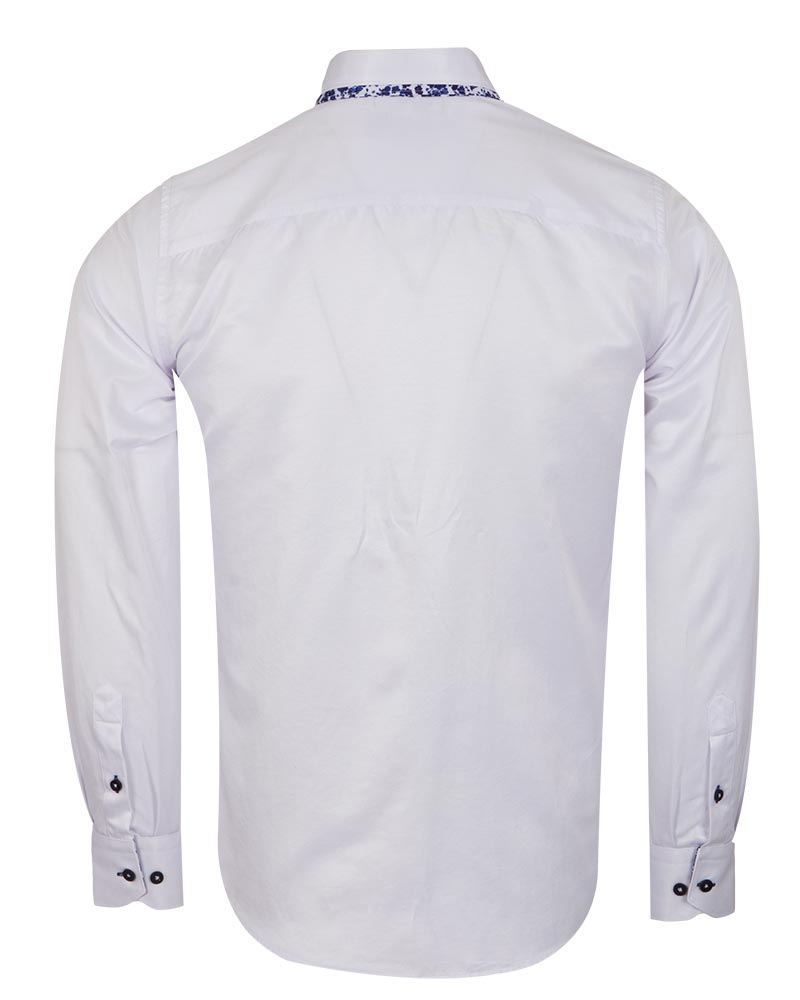 White Floral Double Collar Men's Shirt-Makrom