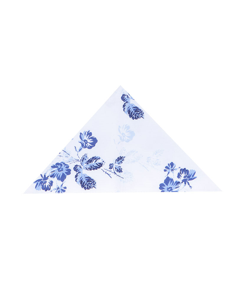 White Flower Print Shirt with Matching Handkerchief-Makrom