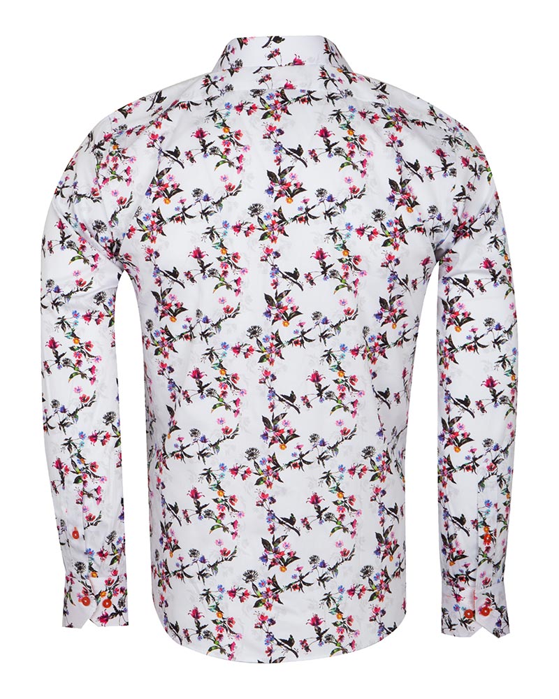 White Flowers Print Shirt with Matching Handkerchief-Makrom