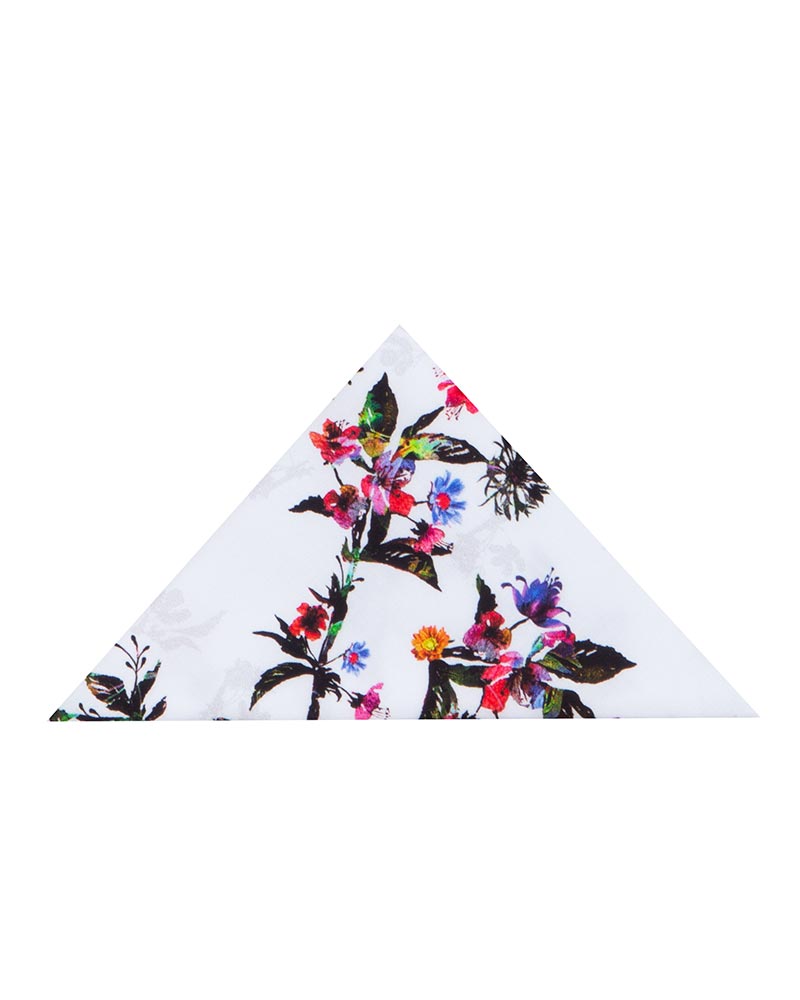 White Flowers Print Shirt with Matching Handkerchief-Makrom
