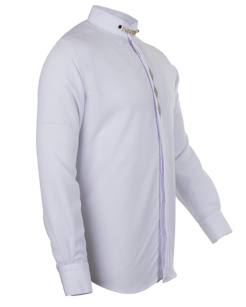 White Grandad Collar Chain shirt with Diamantes-Makrom