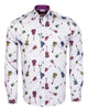 White Guitar Print Men's Shirt-Makrom