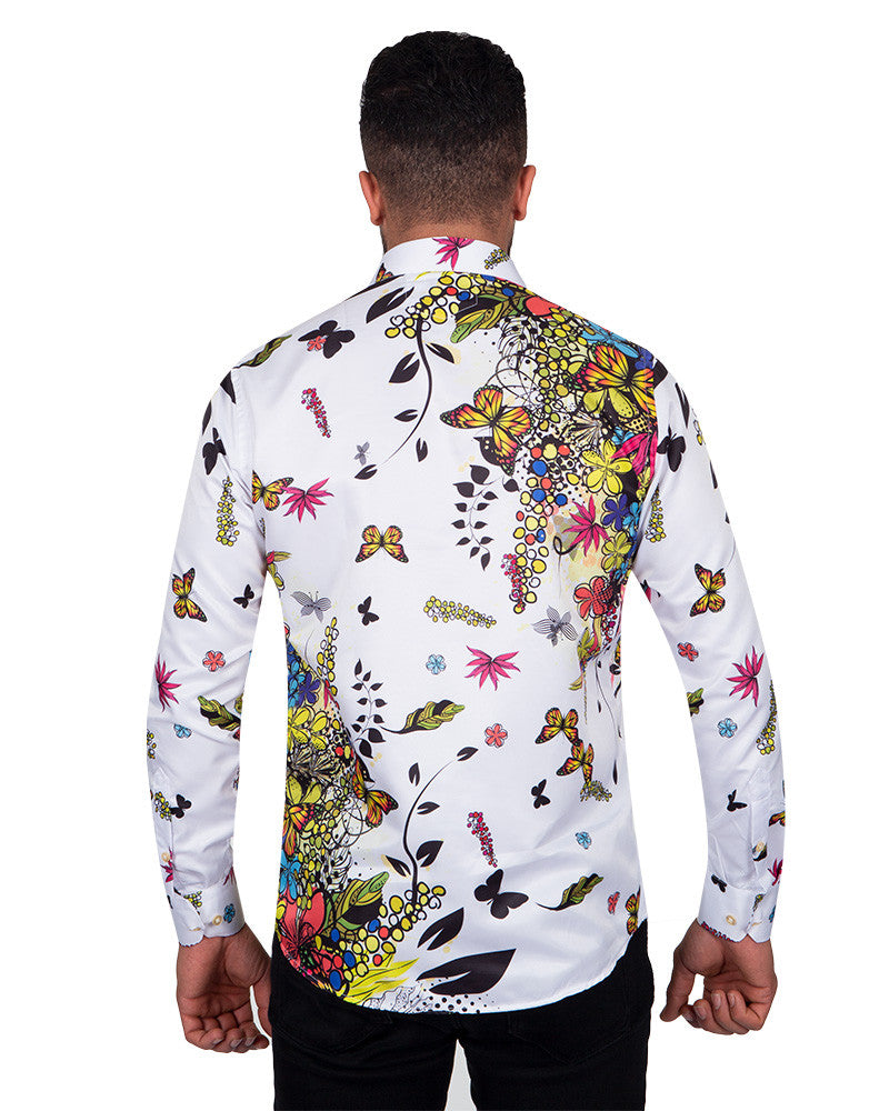 White Neon Floral Garden Print Shirt-Makrom