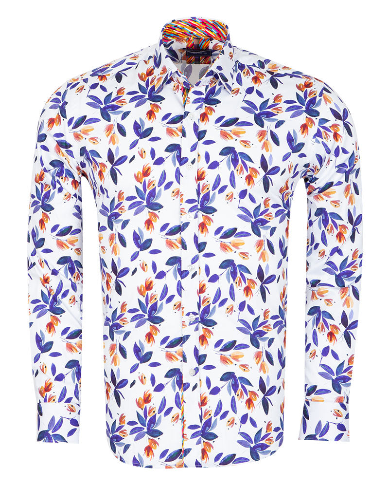 White Olive Leaf Print with Matching Handkerchief-Makrom