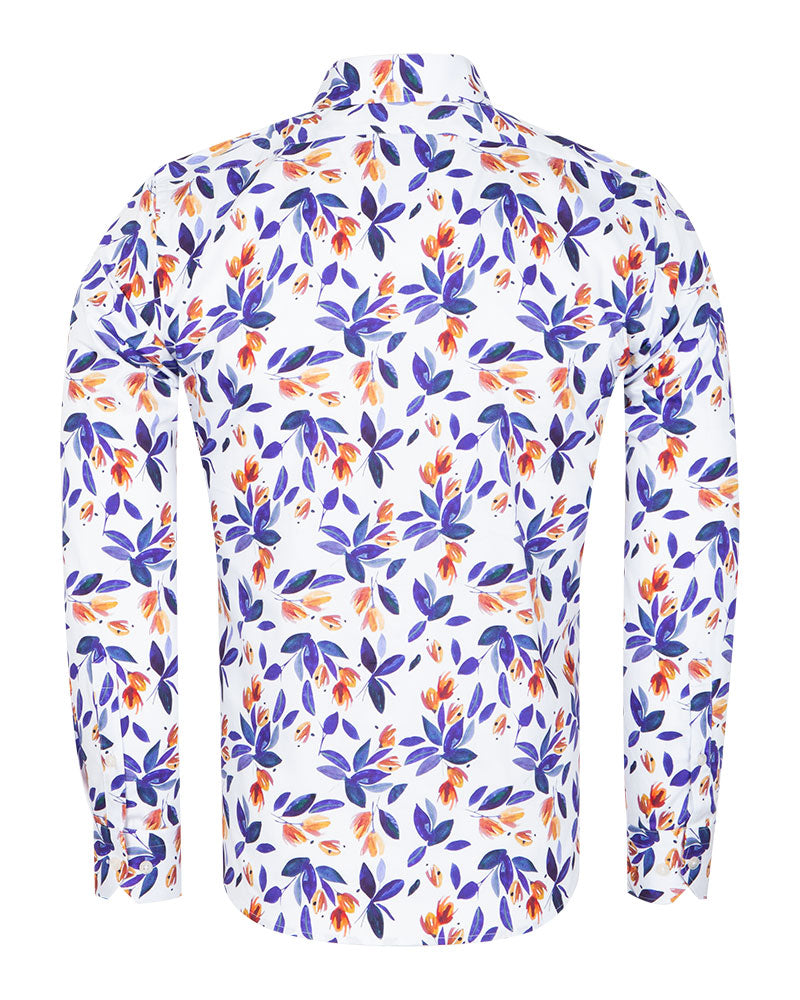 White Olive Leaf Print with Matching Handkerchief-Makrom