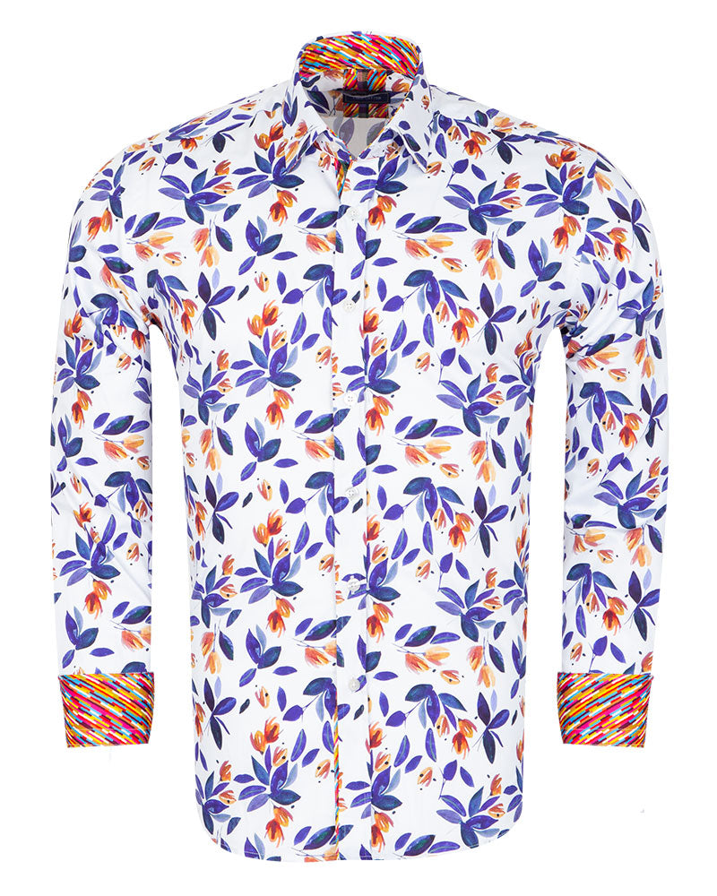 White Olive Leaf Print with Matching Handkerchief-Makrom