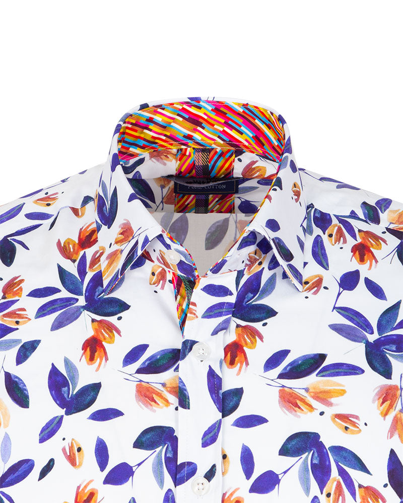 White Olive Leaf Print with Matching Handkerchief-Makrom