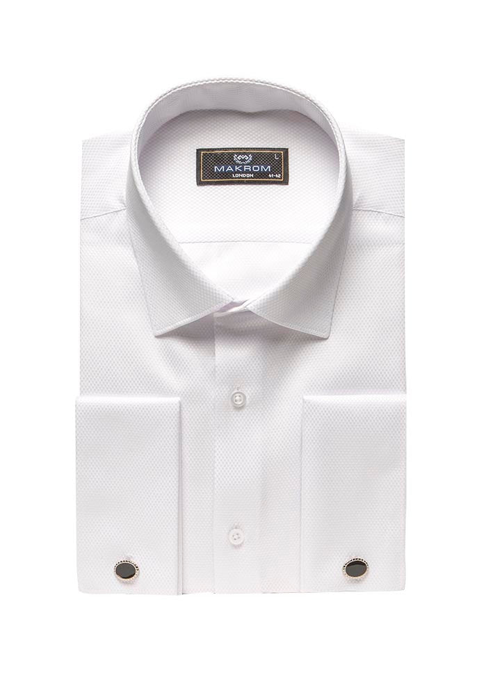 White Oxford Double Cuff Men's Shirt-Makrom