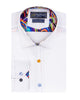 White Plain Panel Colourful Print Collar Tip Pure Cotton Shirt-Makrom