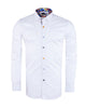 White Plain Panel Colourful Print Collar Tip Pure Cotton Shirt-Makrom