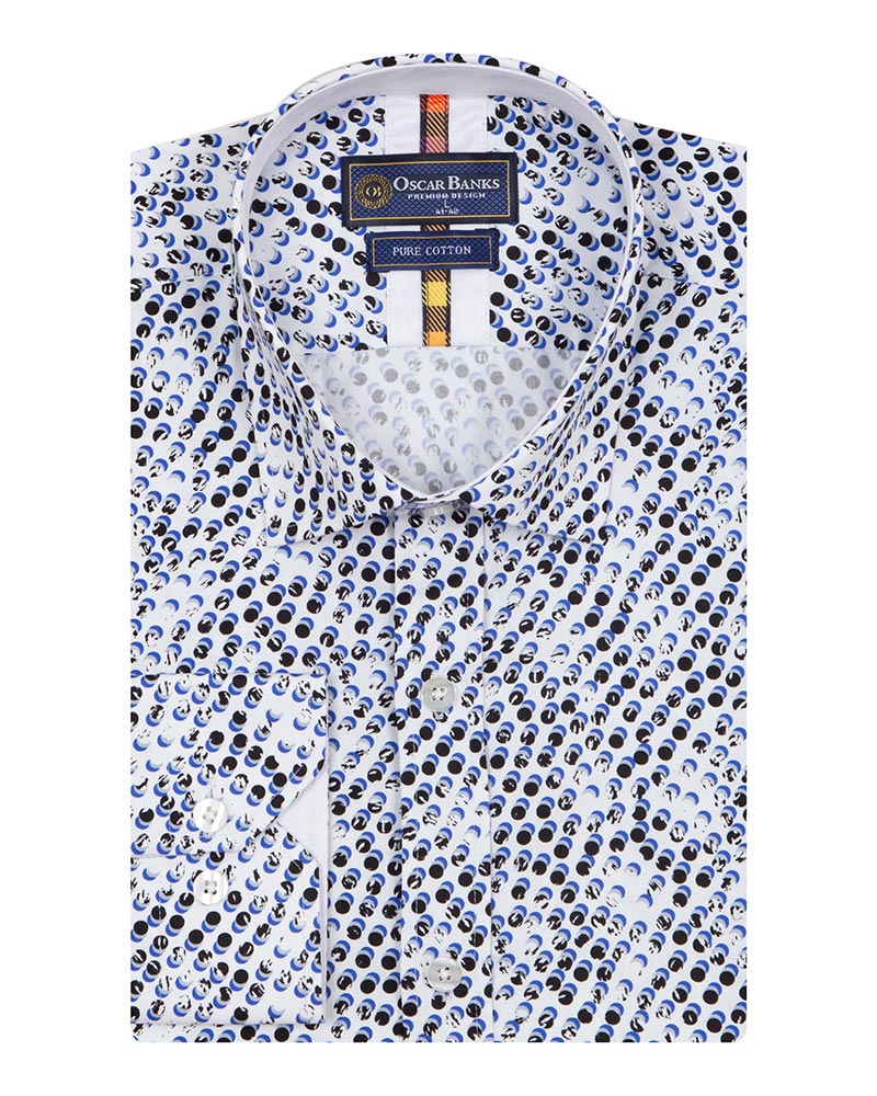 White Polka Dot Print Shirt with Matching Handkerchief-Makrom