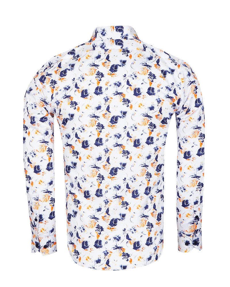 White Poppies Print Shirt with Matching Handkerchief-Makrom