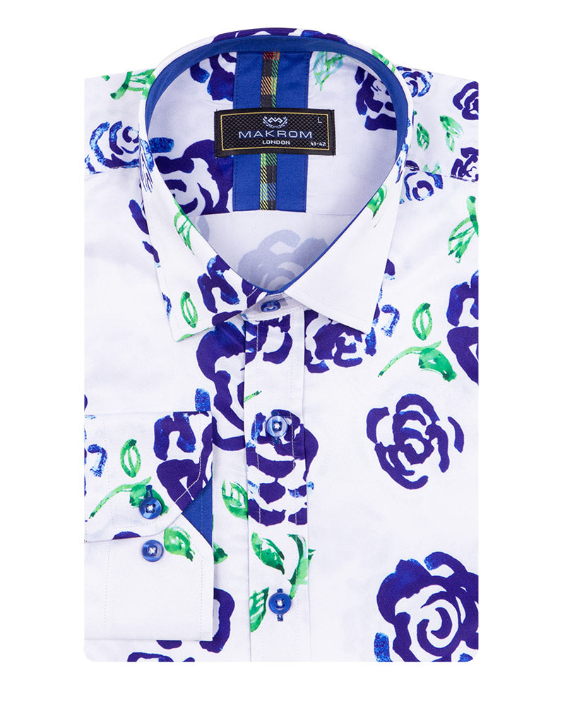 White Rose Neon Print Shirt-Makrom