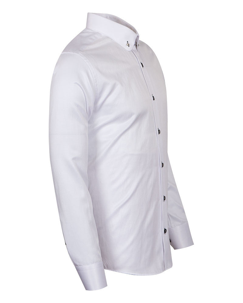 White Round Collar Pin Shirt-Makrom