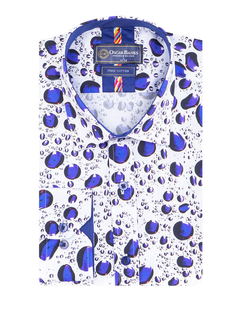 White Water Drop Print Shirt with Matching Handkerchief-Makrom