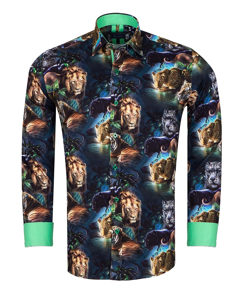 Wild Animals Print Shirt with Matching Handkerchief-Makrom