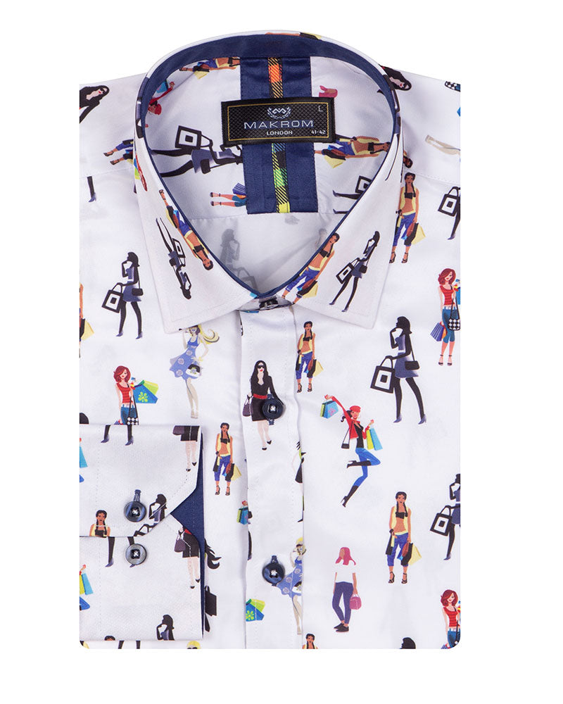 Woman Shopaholic Print White Shirt-Makrom