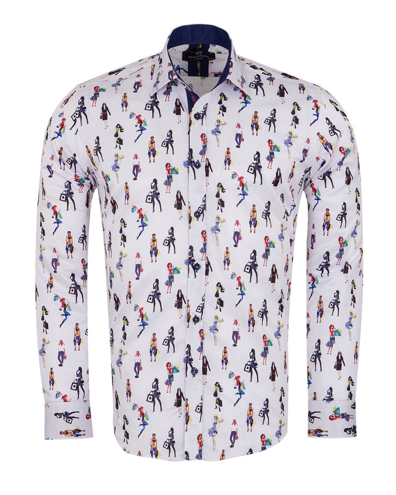 Woman Shopaholic Print White Shirt-Makrom