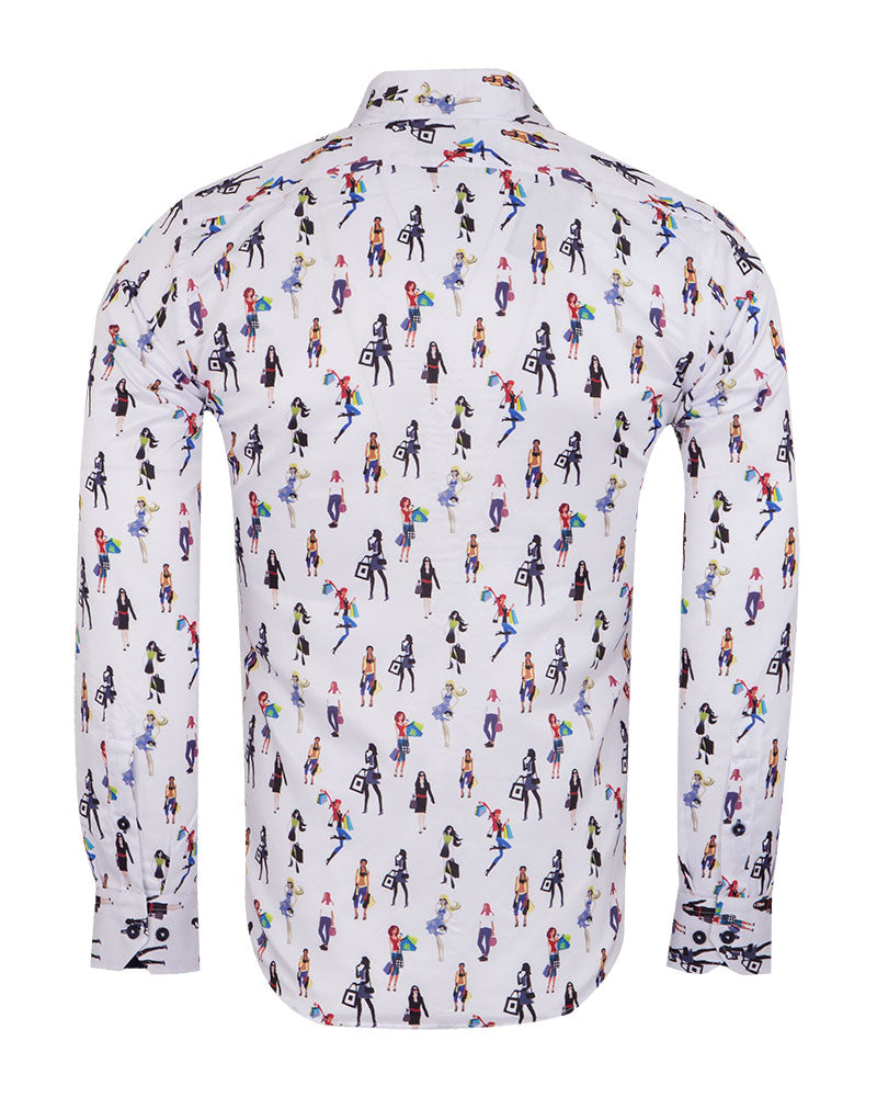 Woman Shopaholic Print White Shirt-Makrom