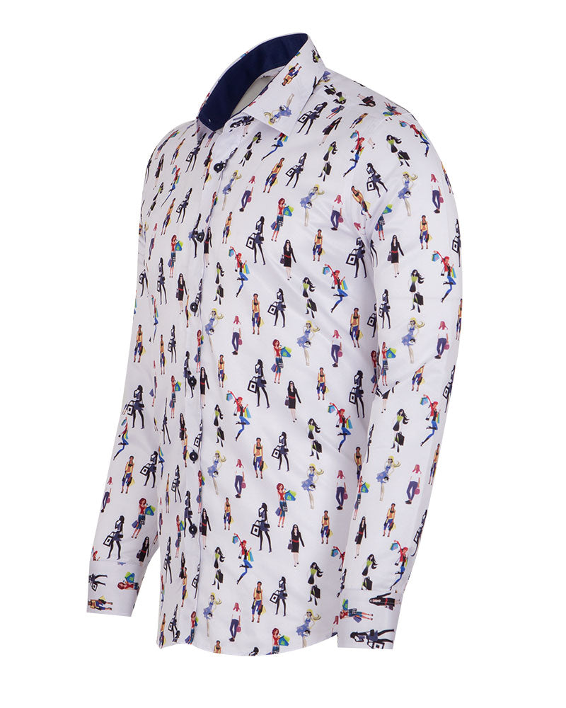 Woman Shopaholic Print White Shirt-Makrom