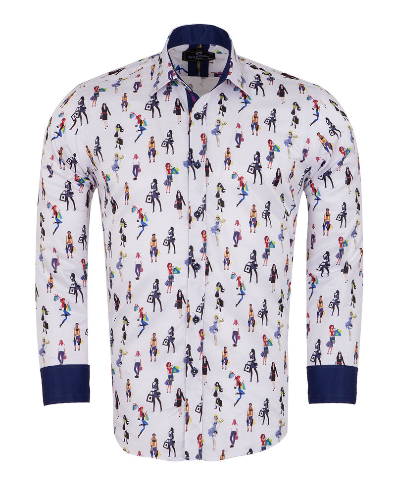 Woman Shopaholic Print White Shirt-Makrom