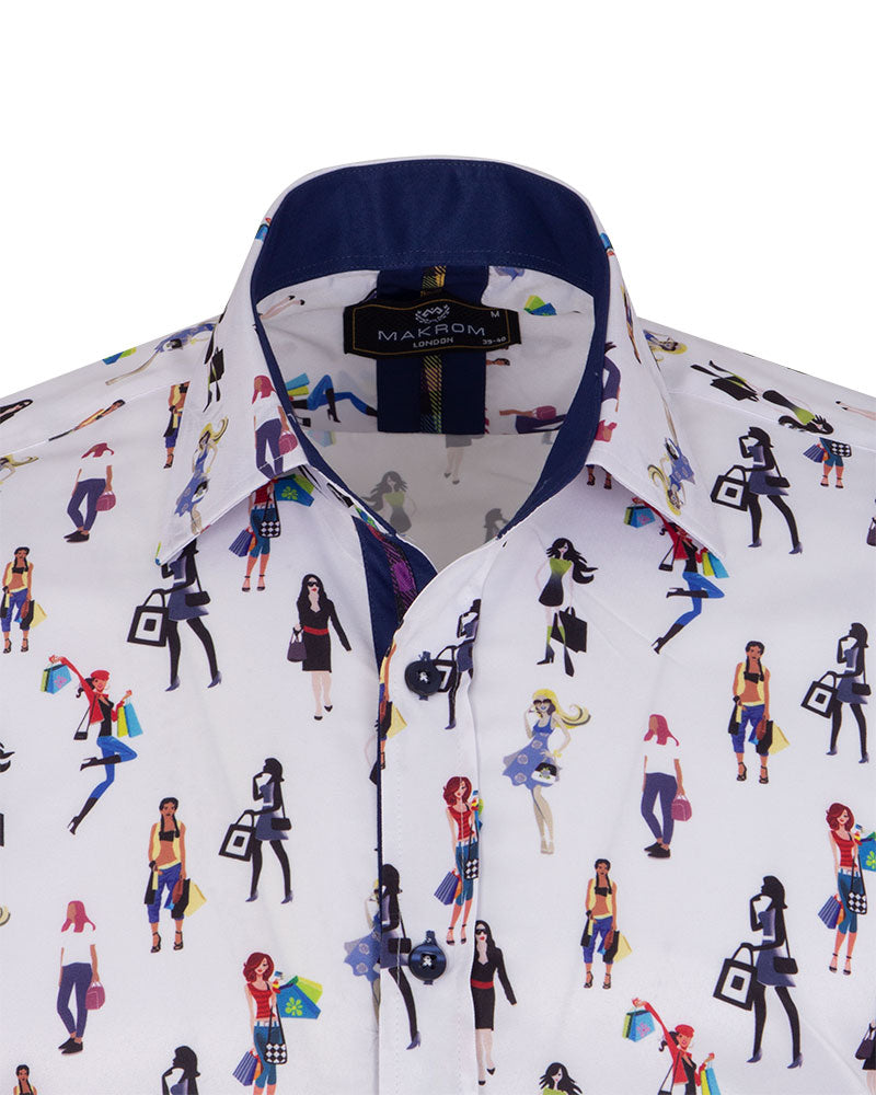 Woman Shopaholic Print White Shirt-Makrom