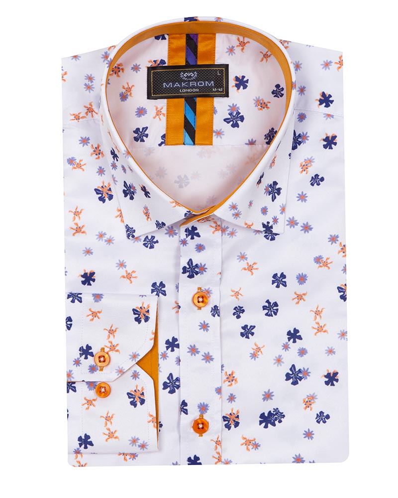 Yellow Floral Print Men's Shirt-Makrom