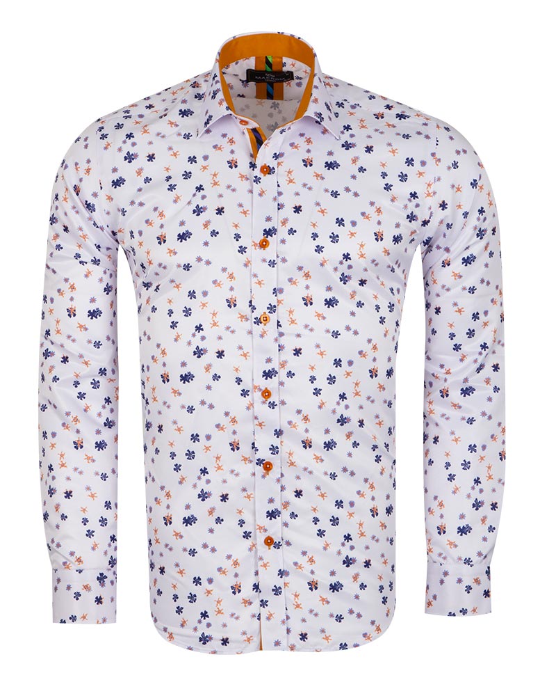 Yellow Floral Print Men's Shirt-Makrom
