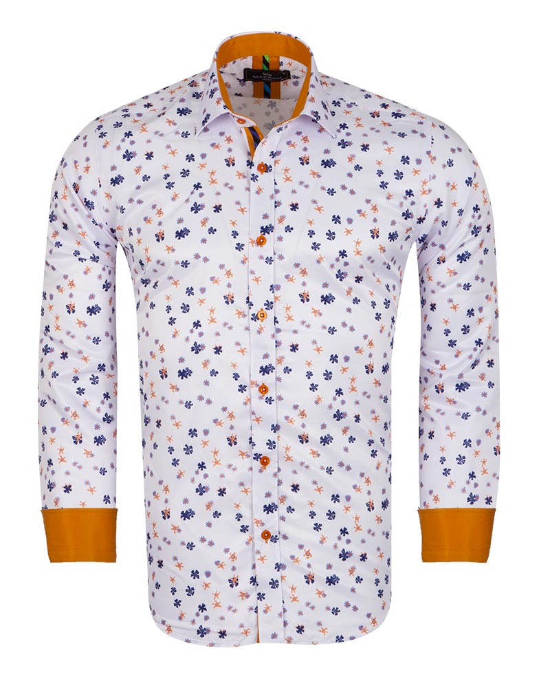 Yellow Floral Print Men's Shirt-Makrom