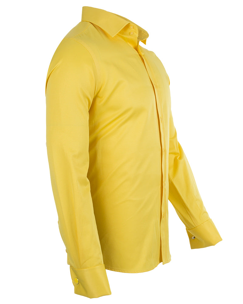 Yellow Plain Double Cuff Shirt-Makrom