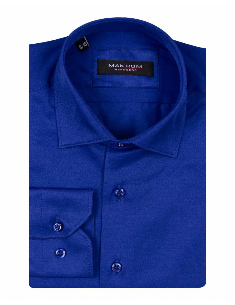 Royal Blue Classic Boys Plain Luxury Long Sleeve Shirt